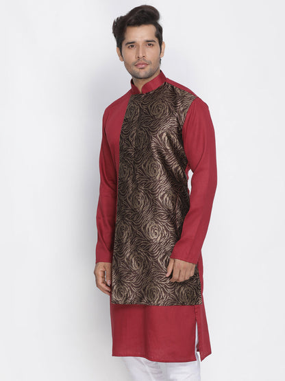 Vastramay Men's Maroon Color Cotton Blend Kurta