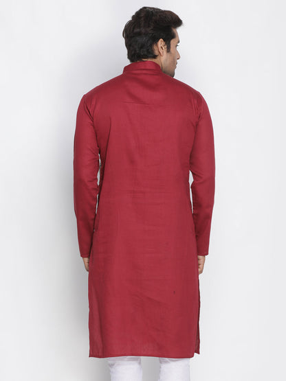 Vastramay Men's Maroon Color Cotton Blend Kurta