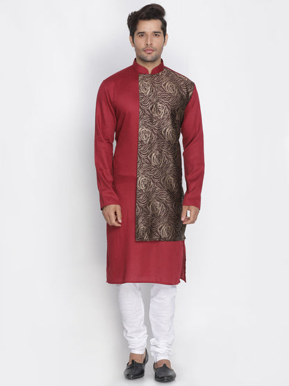 Vastramay Men's Maroon Color Cotton Blend Kurta