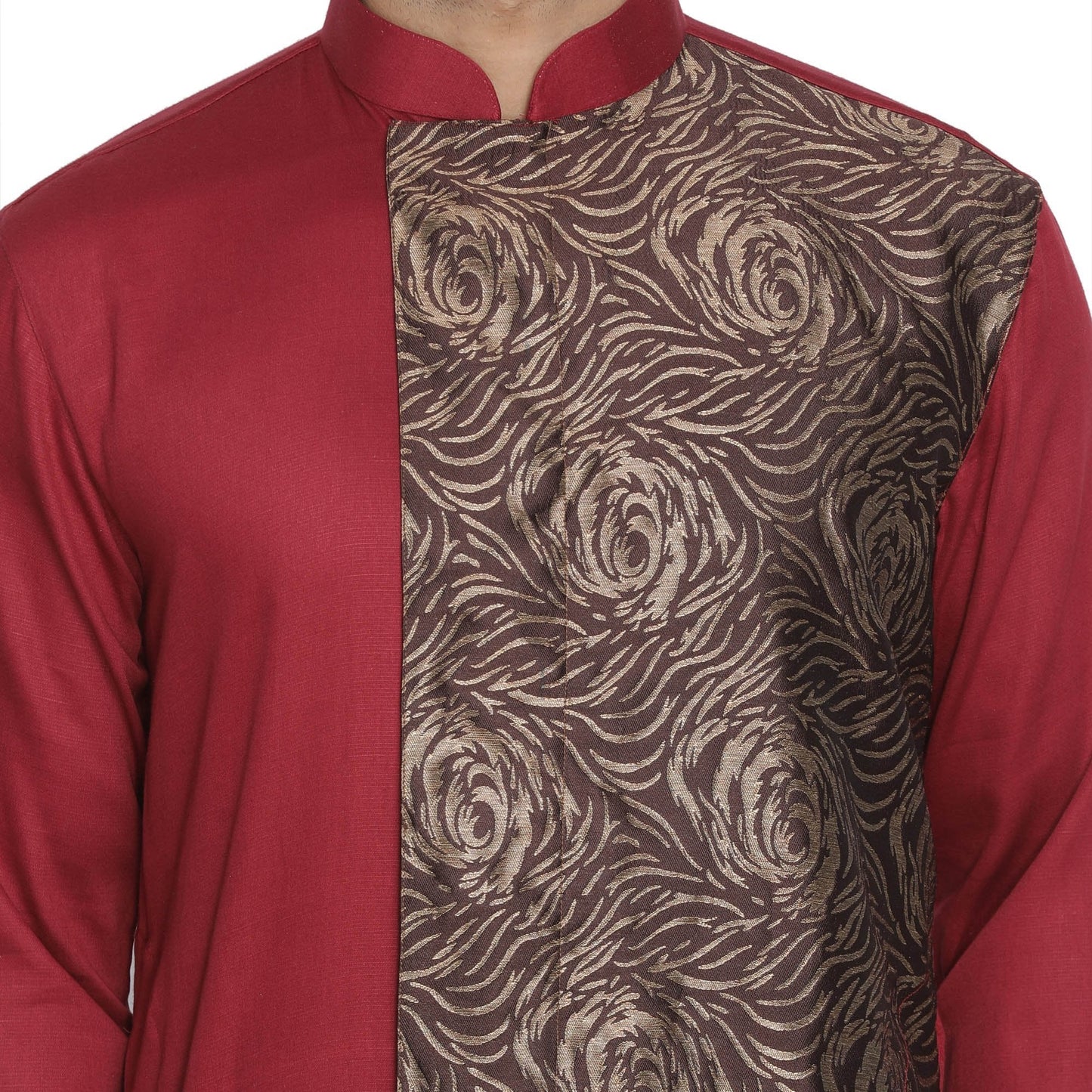 Vastramay Men's Maroon Cotton Blend Kurta and Pyjama Set