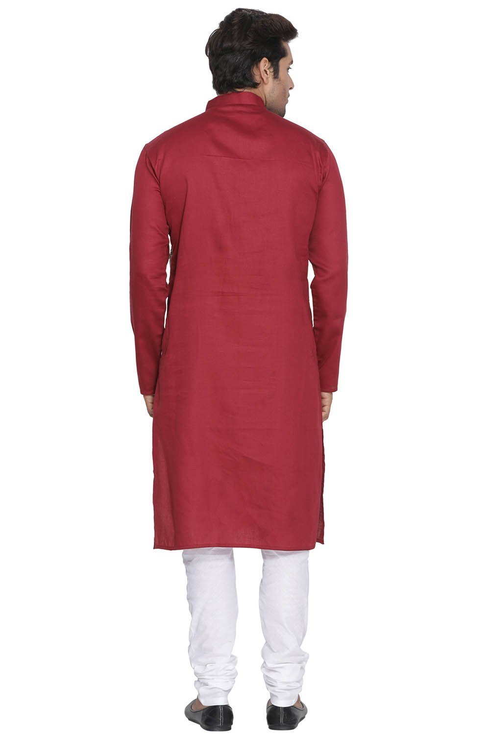 Vastramay Men's Maroon Cotton Blend Kurta and Pyjama Set