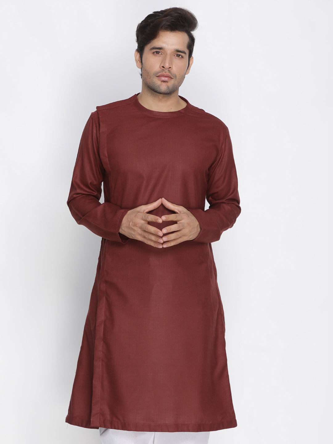 mens maroon cotton blend kurta1575