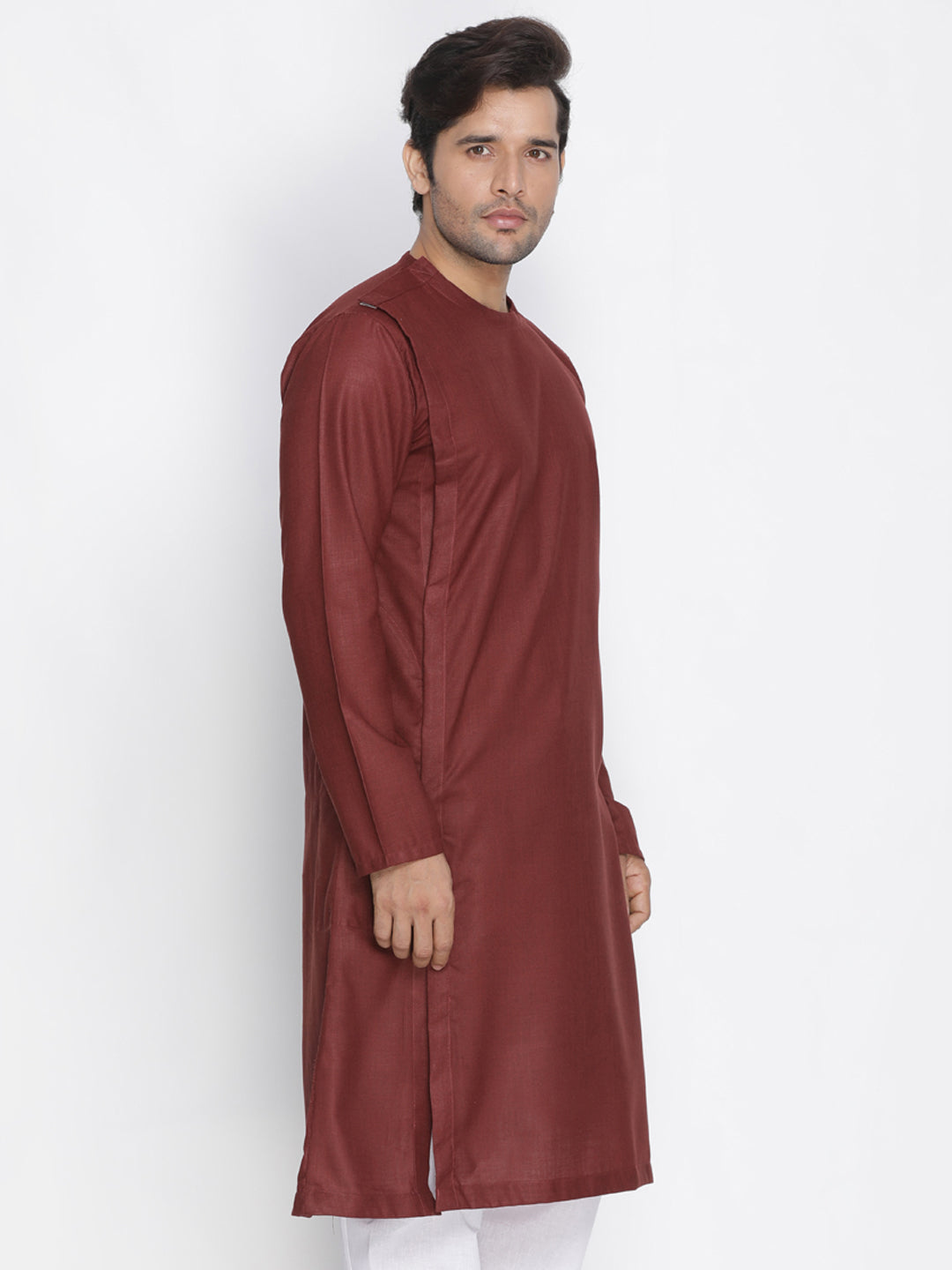 mens maroon cotton blend kurta1575