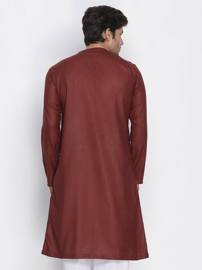 mens maroon cotton blend kurta1575