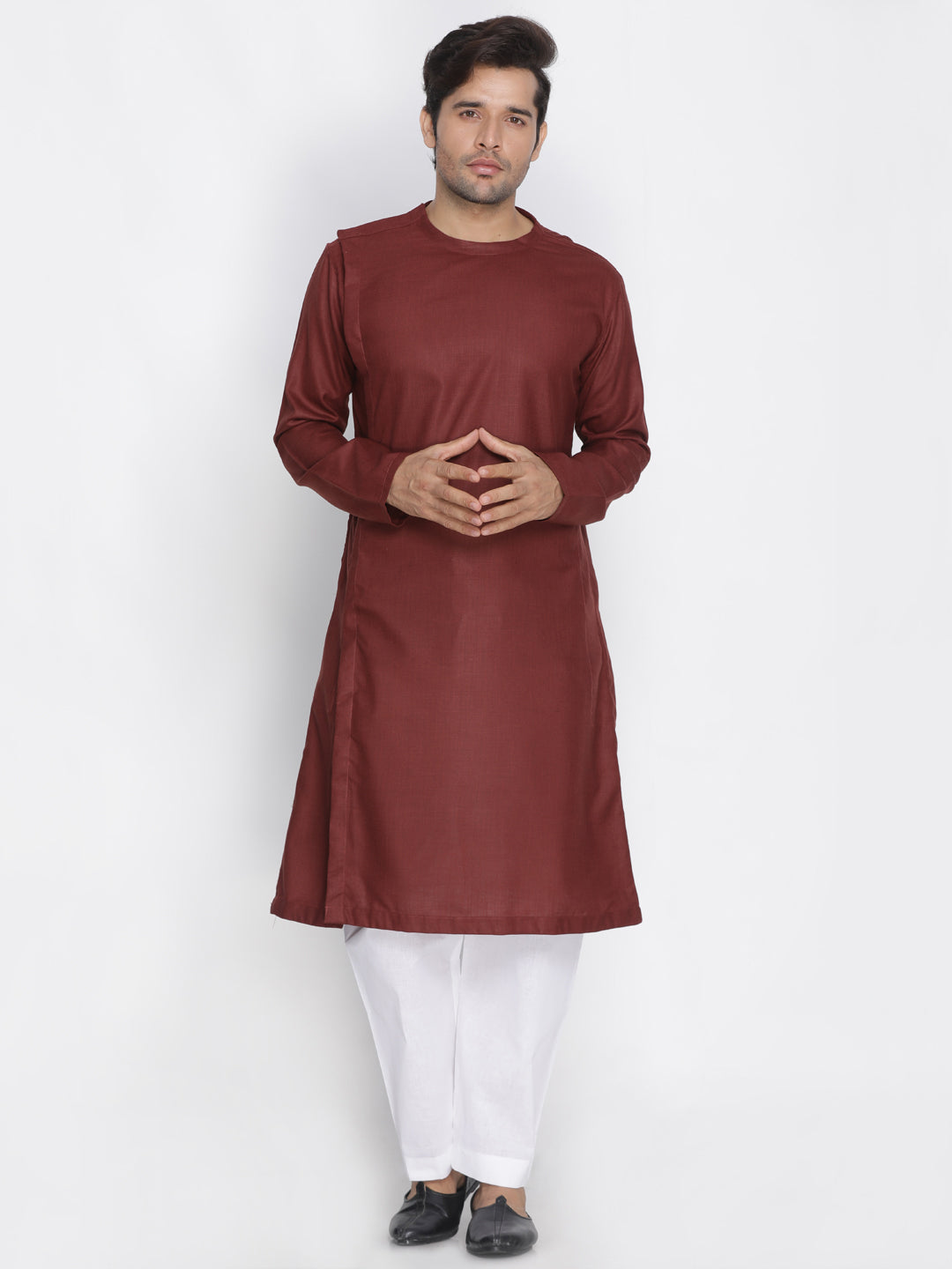 mens maroon cotton blend kurta1575