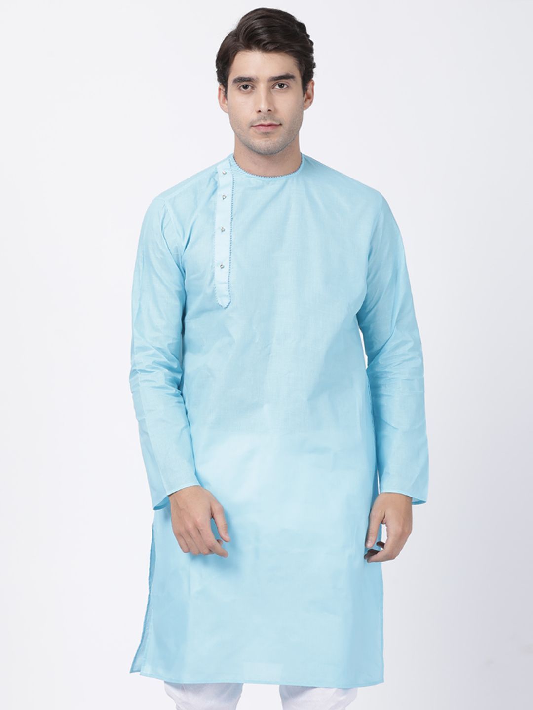 Vastramay Men's Light Blue Cotton Blend Kurta