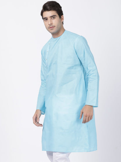 Vastramay Men's Light Blue Cotton Blend Kurta