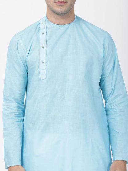 Vastramay Men's Light Blue Cotton Blend Kurta