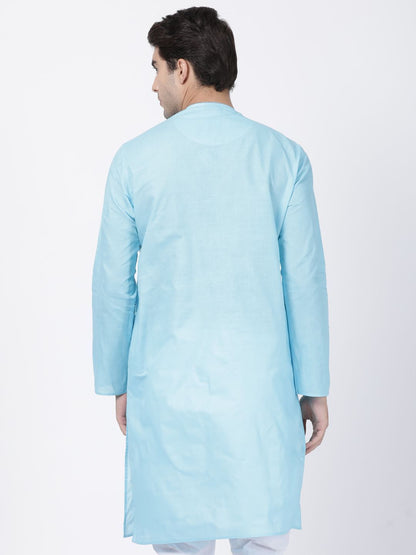 Vastramay Men's Light Blue Cotton Blend Kurta