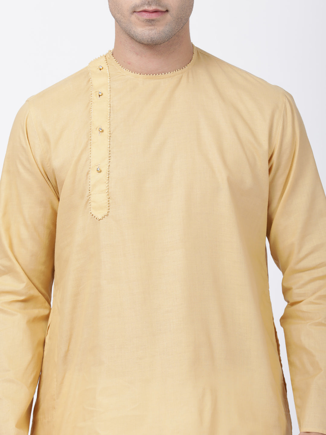 Vastramay Men's Beige Cotton Blend Kurta