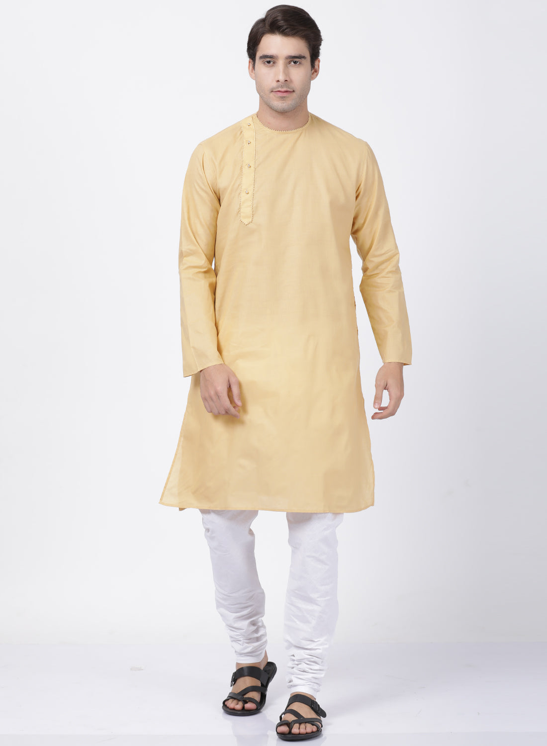 Vastramay Men's Beige Cotton Blend Kurta