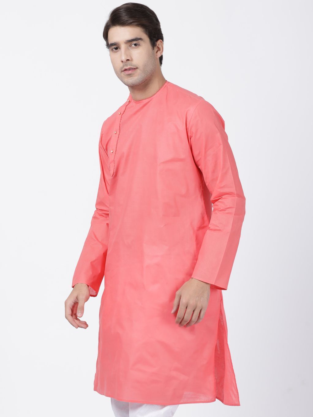 Vastramay Men's Pink Cotton Blend Kurta