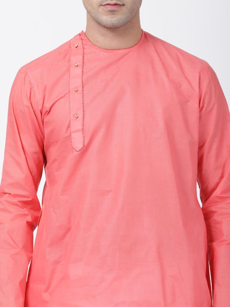 Vastramay Men's Pink Cotton Blend Kurta