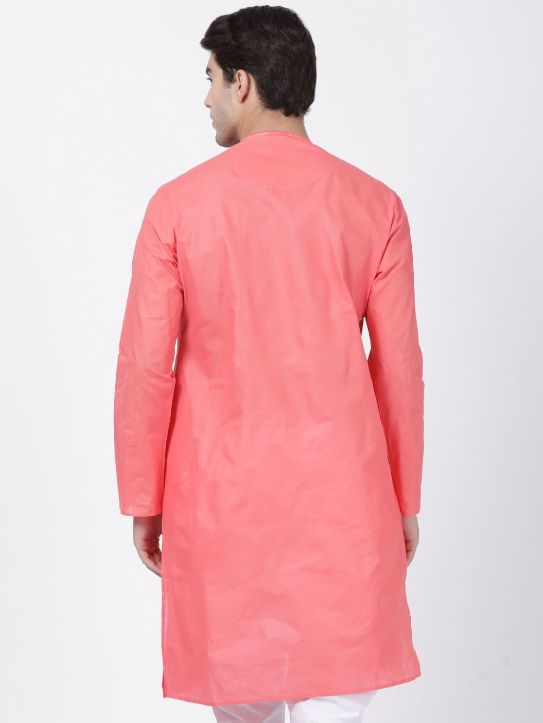 Vastramay Men's Pink Cotton Blend Kurta