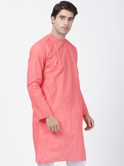 Vastramay Men's Pink Cotton Blend Kurta