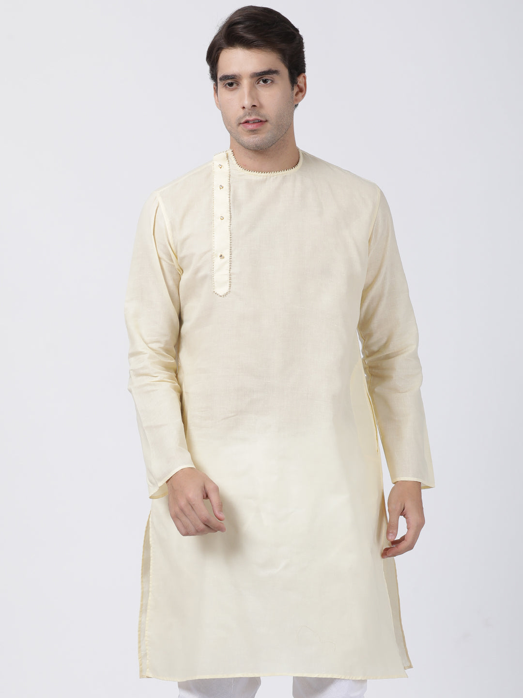 Vastramay Men's Cream Cotton Blend Kurta