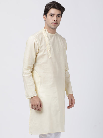 Vastramay Men's Cream Cotton Blend Kurta