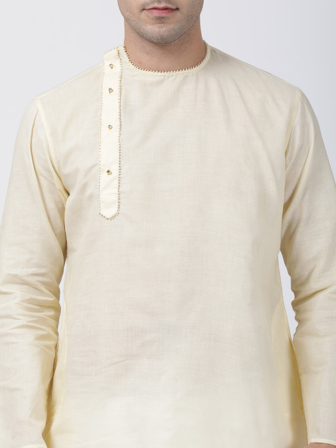 Vastramay Men's Cream Cotton Blend Kurta