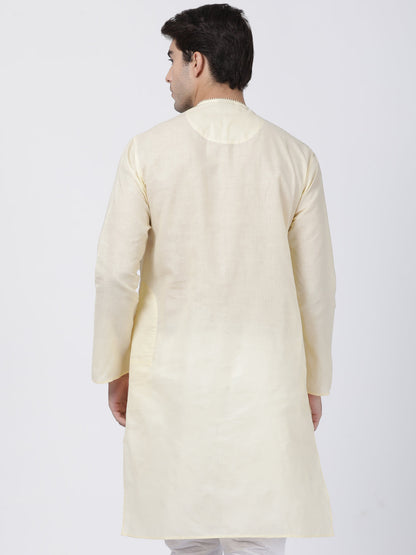 Vastramay Men's Cream Cotton Blend Kurta