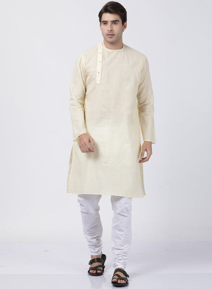 Vastramay Men's Cream Cotton Blend Kurta