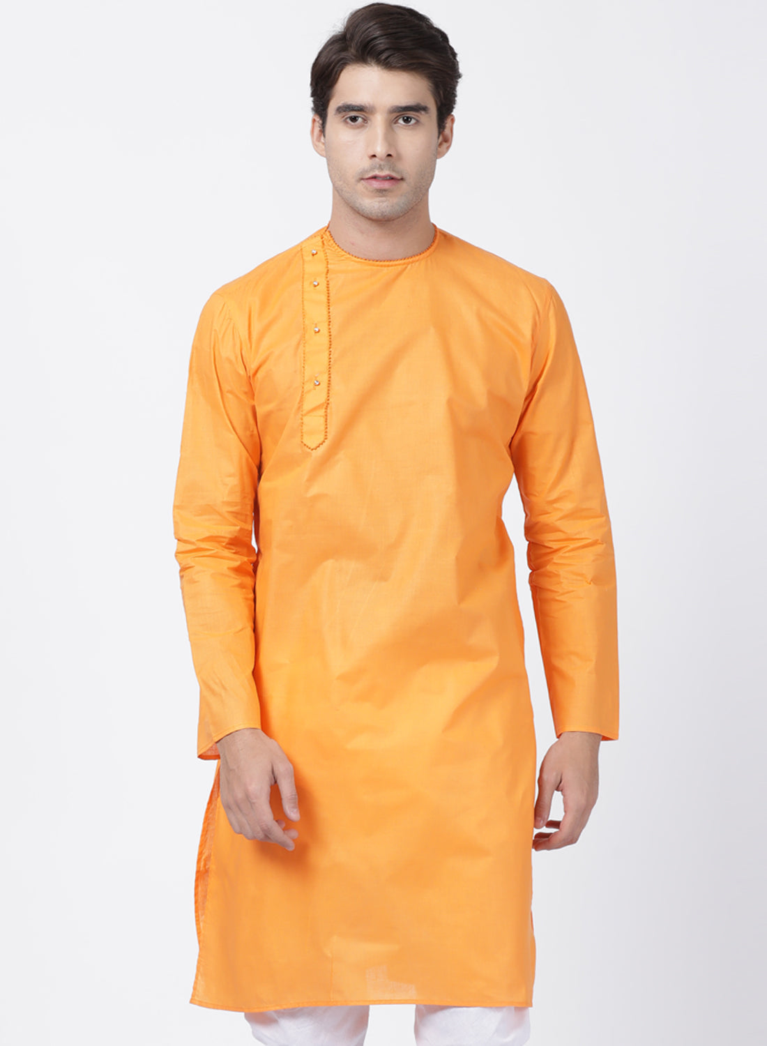 Vastramay Men's Orange Cotton Blend Kurta