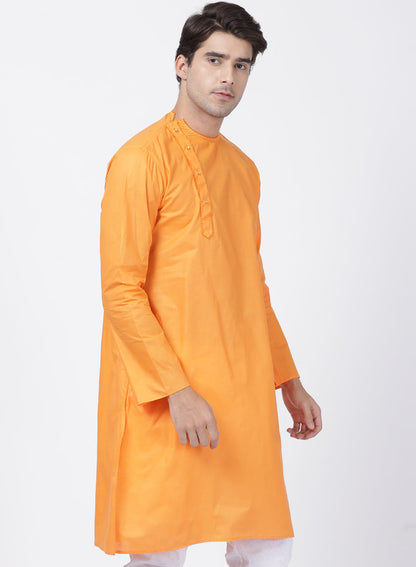 Vastramay Men's Orange Cotton Blend Kurta