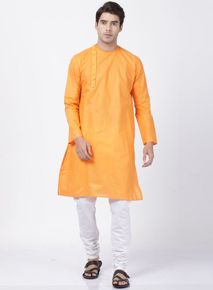 Vastramay Men's Orange Cotton Blend Kurta