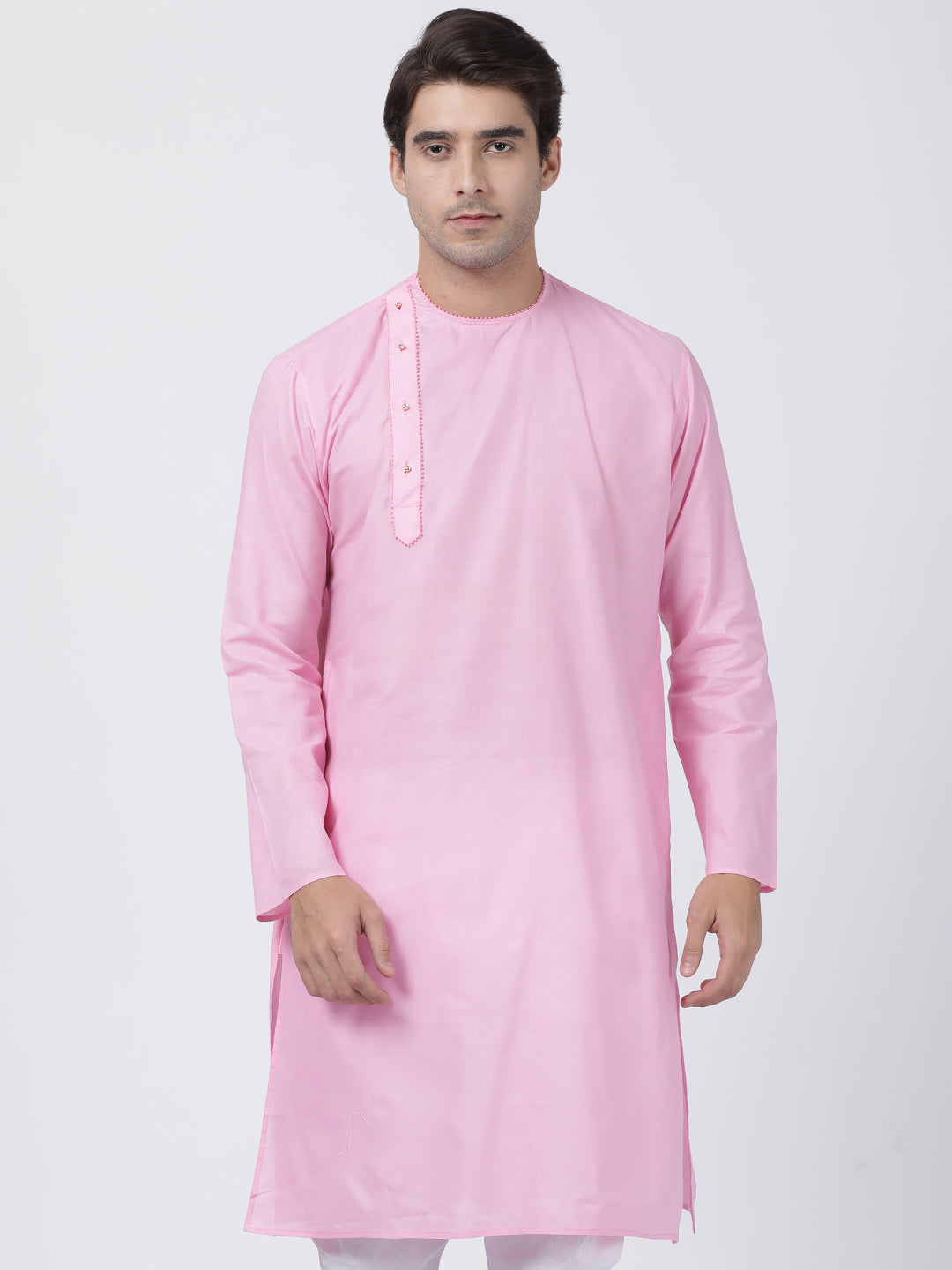 Vastramay Men's Pink Cotton Blend Kurta