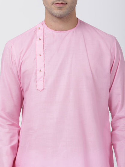 Vastramay Men's Pink Cotton Blend Kurta