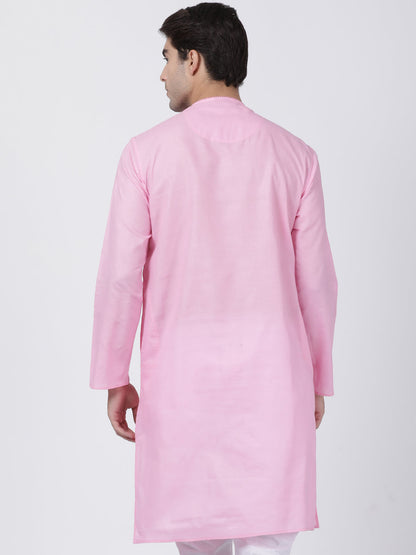 Vastramay Men's Pink Cotton Blend Kurta