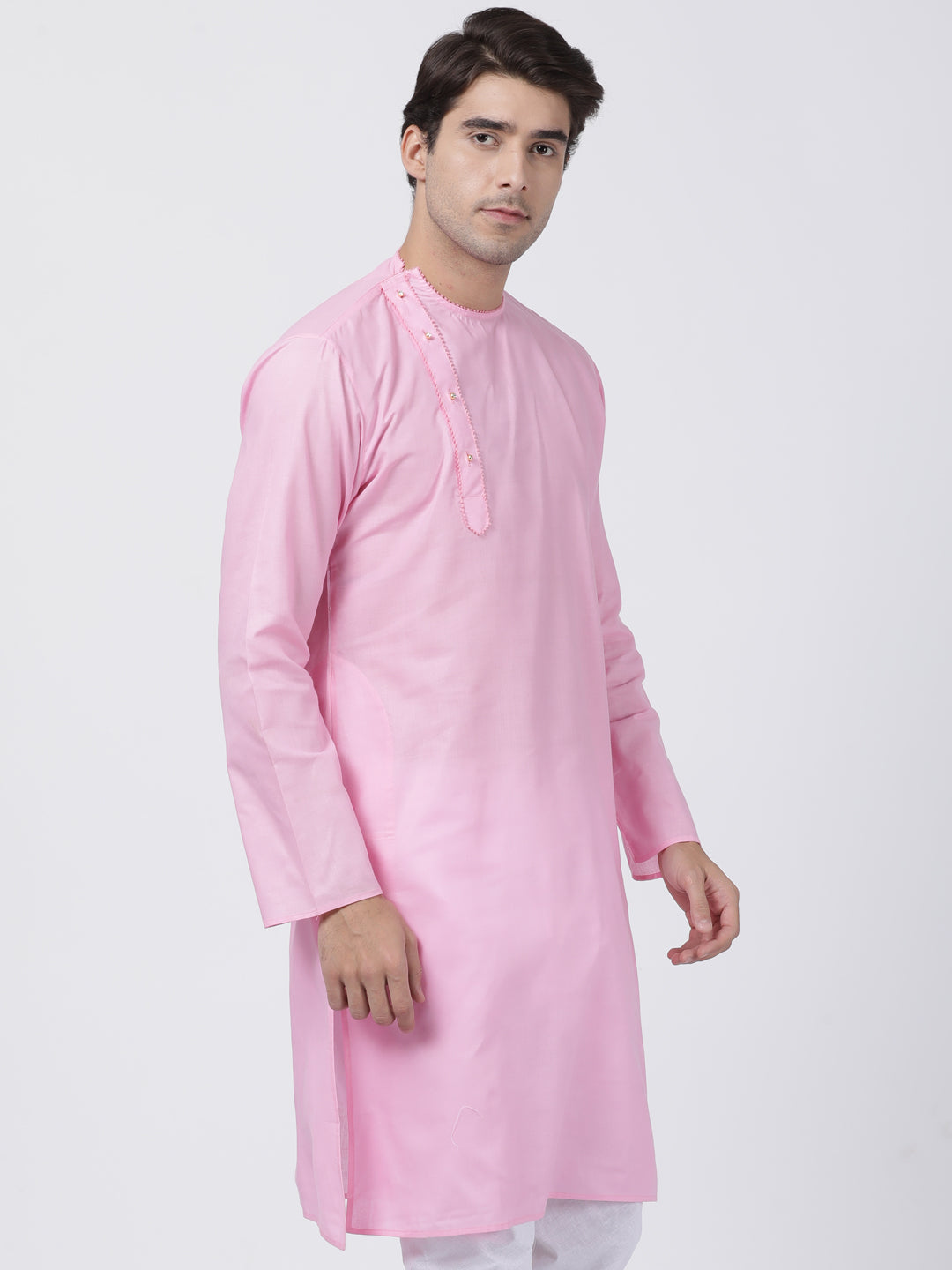 Vastramay Men's Pink Cotton Blend Kurta