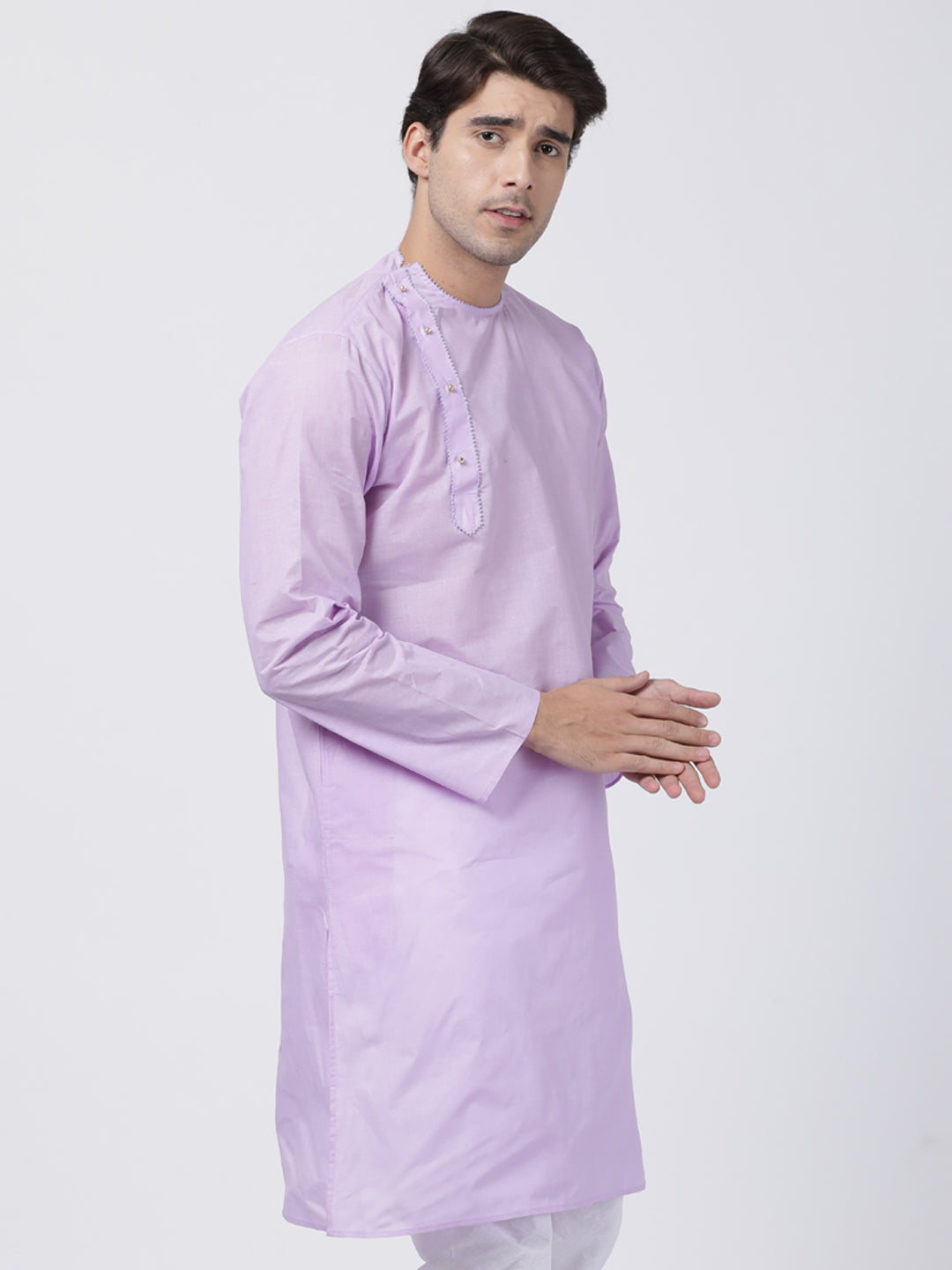 Vastramay Men's Purple Cotton Blend Kurta