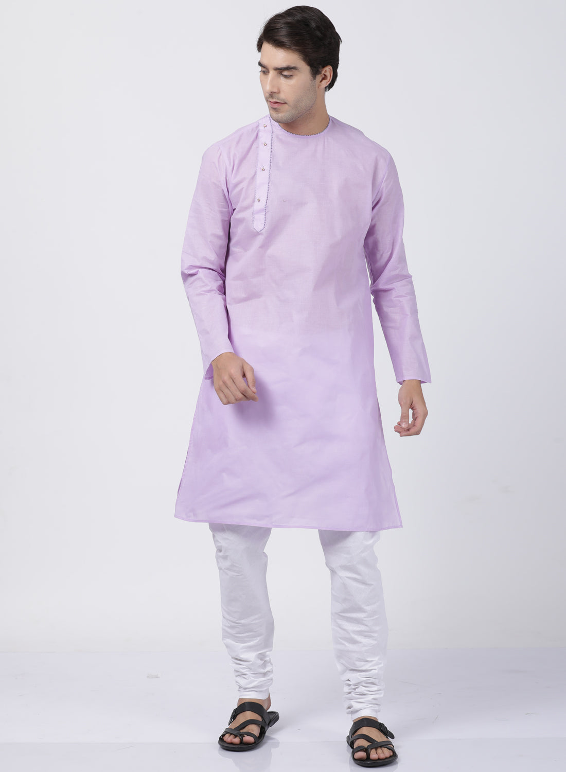 Vastramay Men's Purple Cotton Blend Kurta