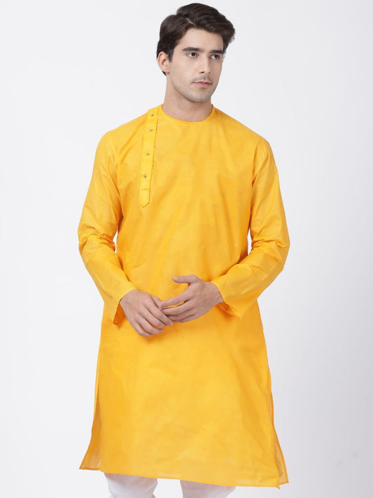 Vastramay Men's Yellow Cotton Blend Kurta