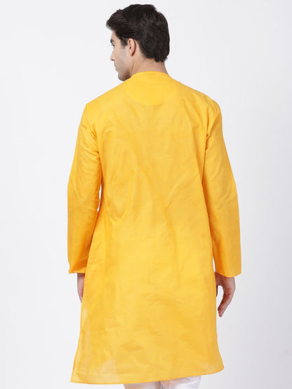 Vastramay Men's Yellow Cotton Blend Kurta