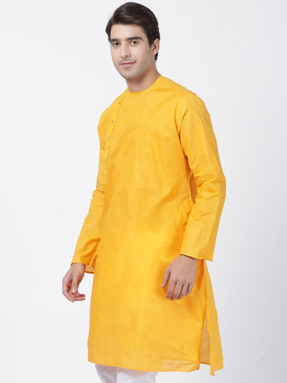 Vastramay Men's Yellow Cotton Blend Kurta