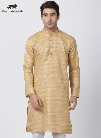 Vastramay Men's Beige Cotton Silk Blend Kurta