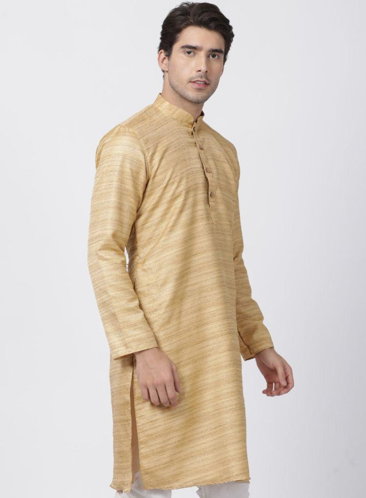 Vastramay Men's Beige Cotton Silk Blend Kurta