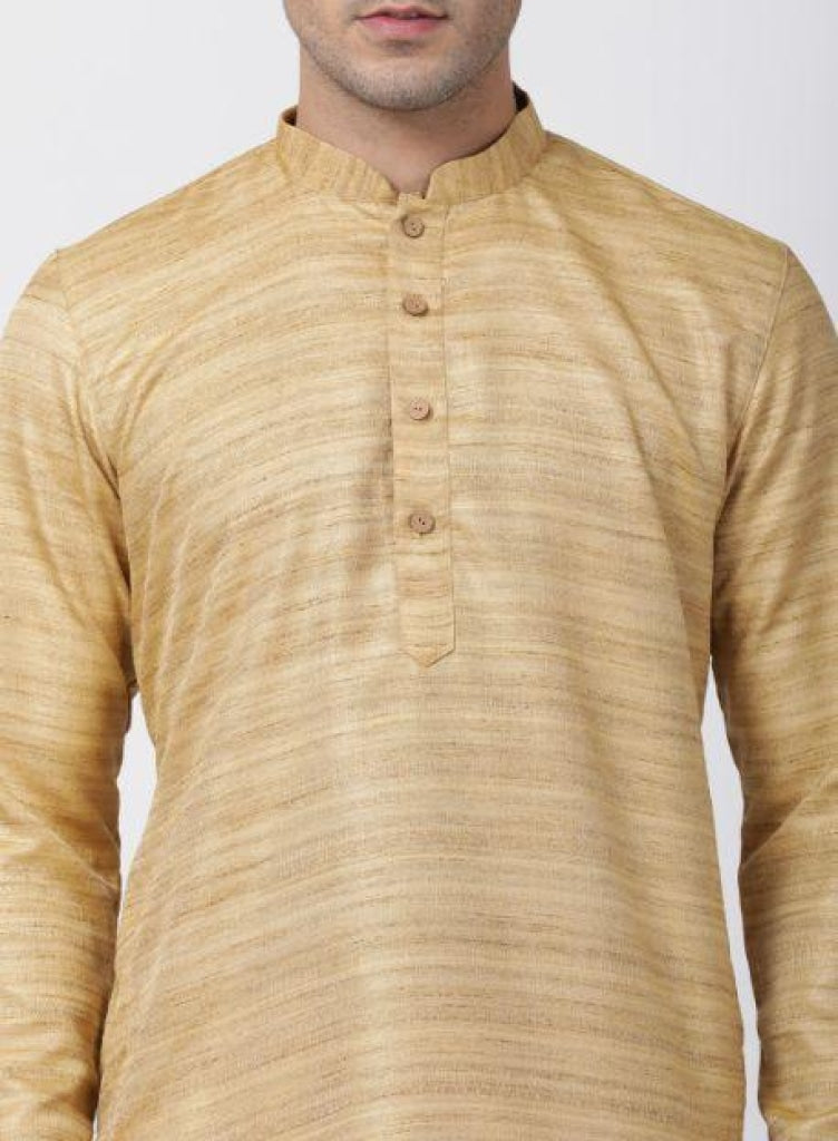 Vastramay Men's Beige Cotton Silk Blend Kurta