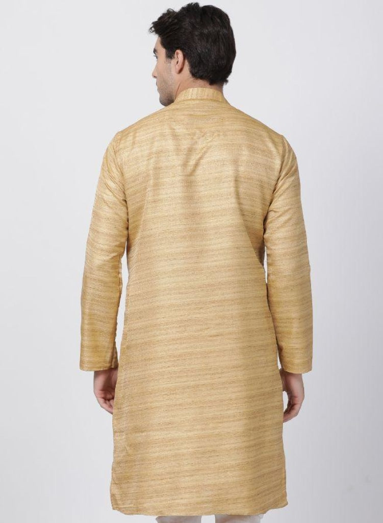 Vastramay Men's Beige Cotton Silk Blend Kurta