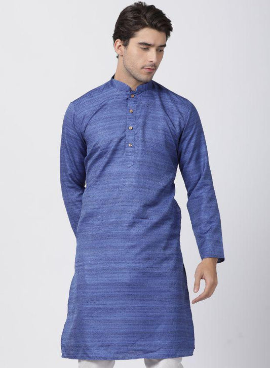 Vastramay Men's Blue Cotton Silk Blend Kurta