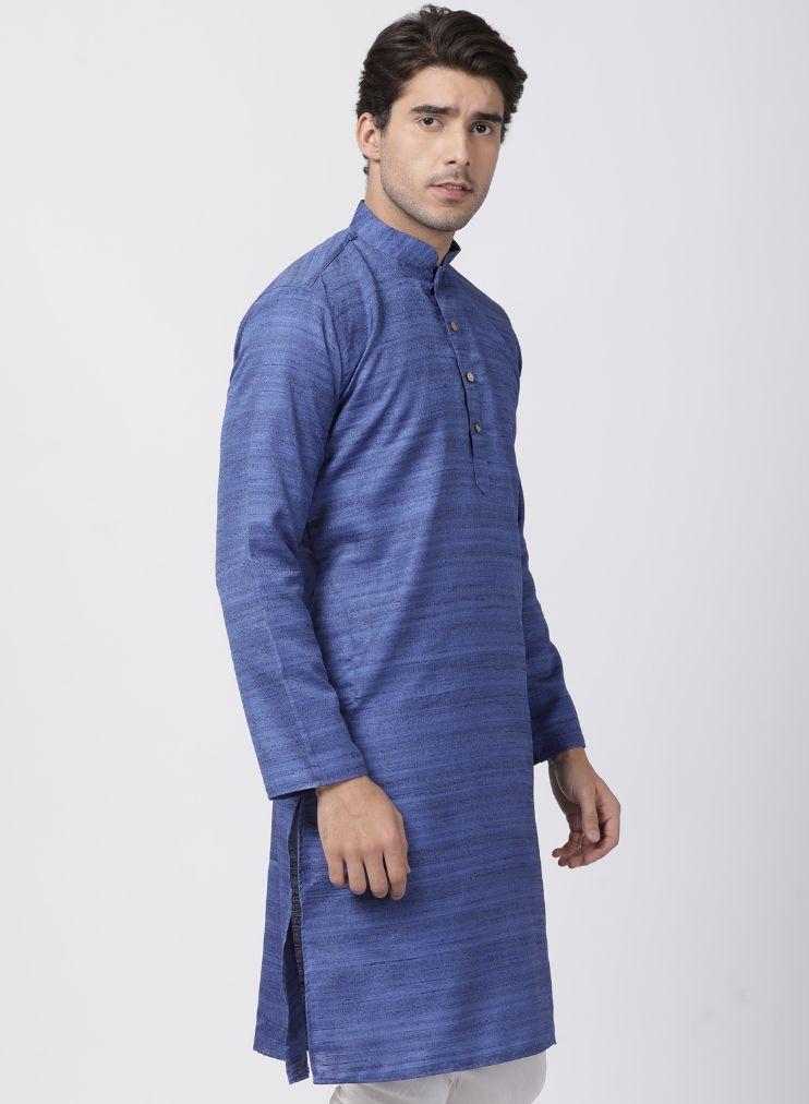 mens blue cotton silk blend kurta652