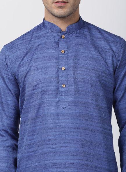 mens blue cotton silk blend kurta652