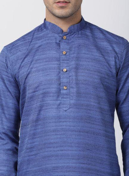 mens blue cotton silk blend kurta652