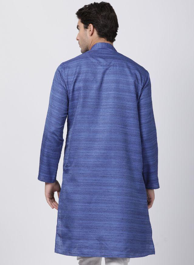 mens blue cotton silk blend kurta652