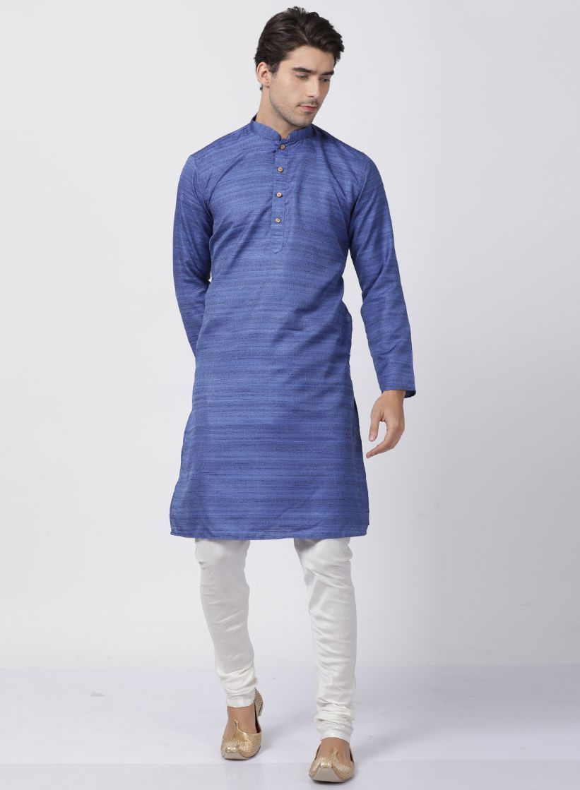 mens blue cotton silk blend kurta652