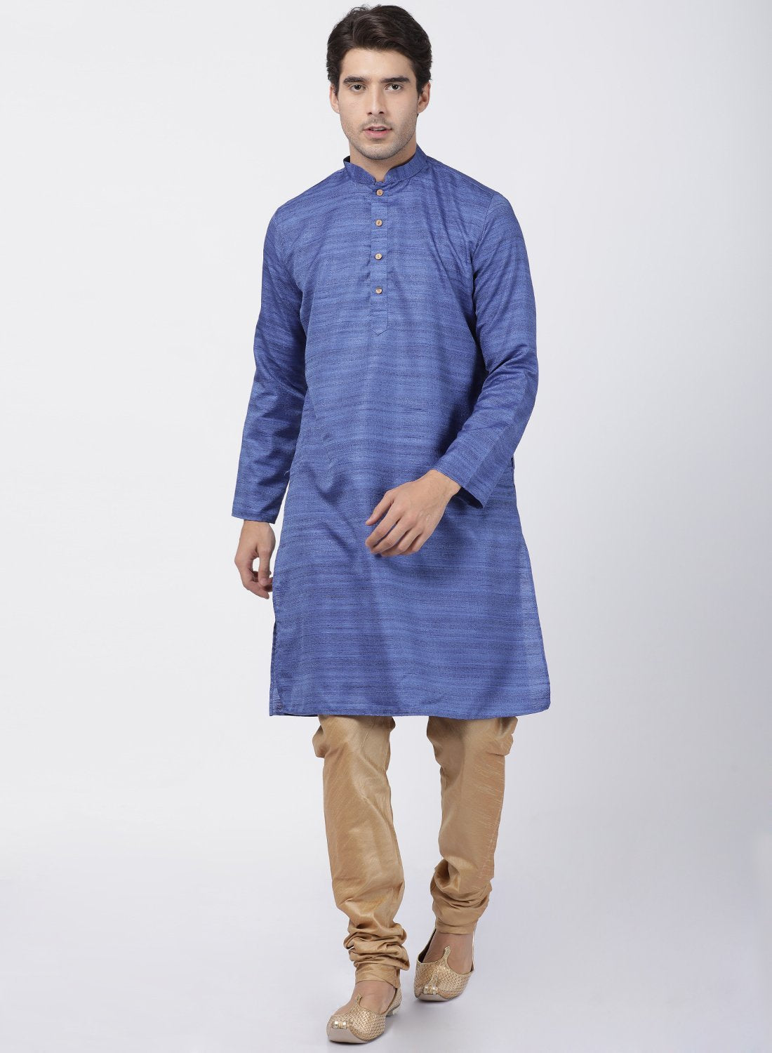 Vastramay Men's Blue Cotton Silk Blend Kurta and Pyjama Set