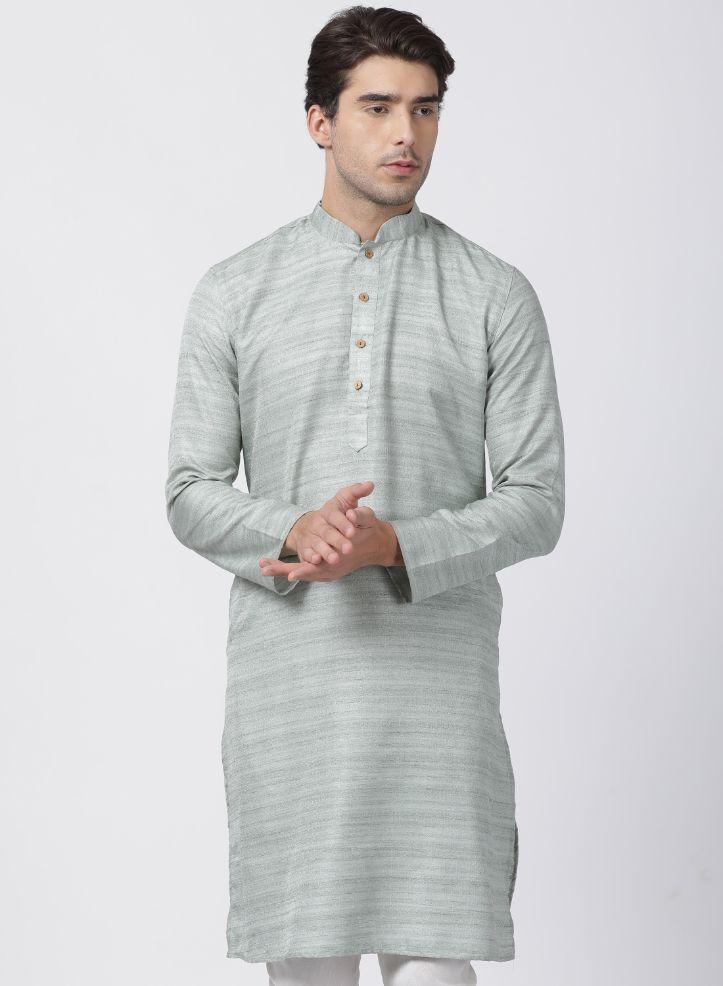 Vastramay Men's Light Green Cotton Silk Blend Kurta