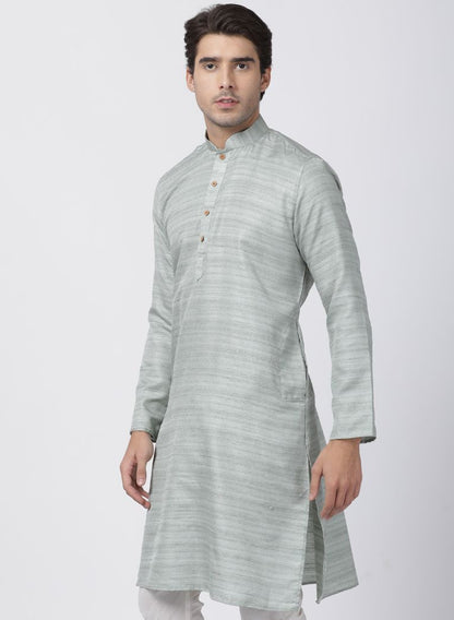 Vastramay Men's Light Green Cotton Silk Blend Kurta