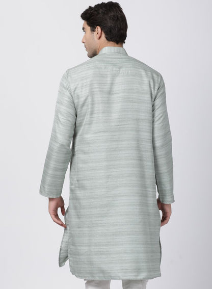 Vastramay Men's Light Green Cotton Silk Blend Kurta